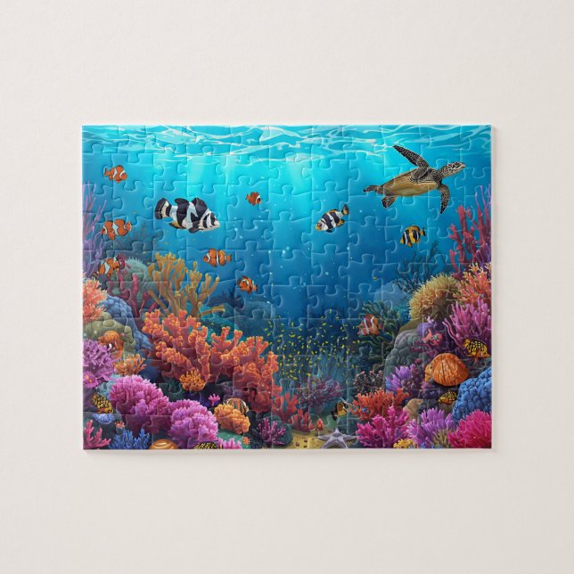 Vibrant Coral Reef Sea Turtle Scene Puzzle (Horizontal)
