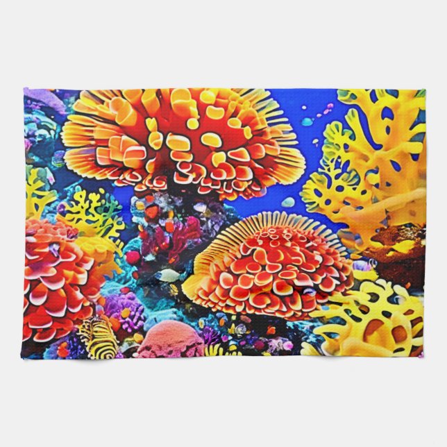 Vibrant Coral Reef Sea Wonder Art Geschirrtuch (Horizontal)