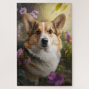 Vibrant Corgi: Künstlerische Gartenfotografie Puzzle