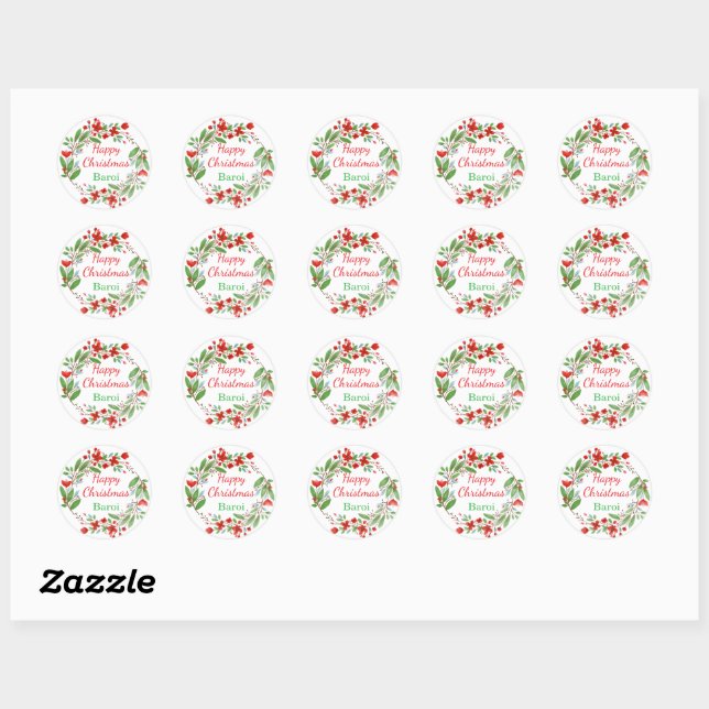 Vibrant Custom Merry Christmas Holiday Design Runder Aufkleber (Blatt)