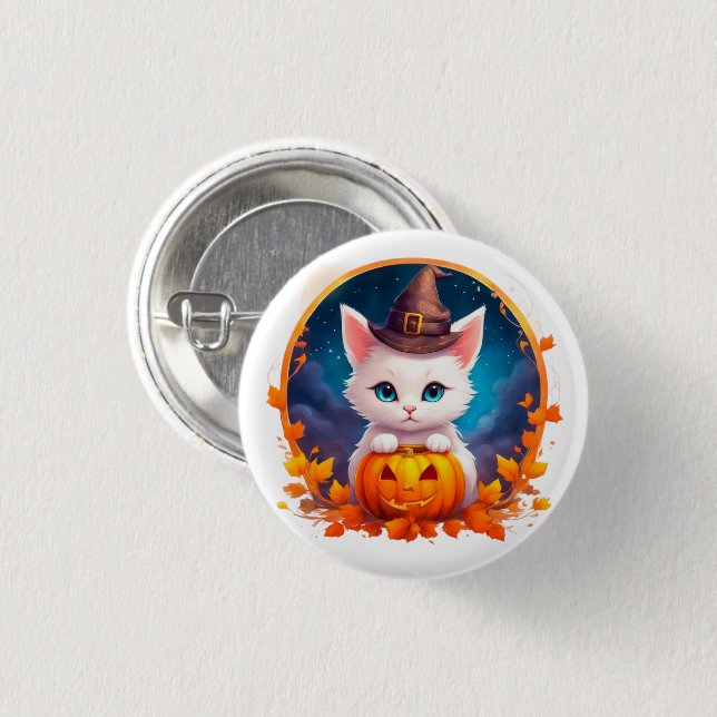 Vibrant cute kitten halloween  button (Vorne & Hinten)