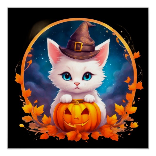 Vibrant cute kitten halloween poster (Vorderseite)