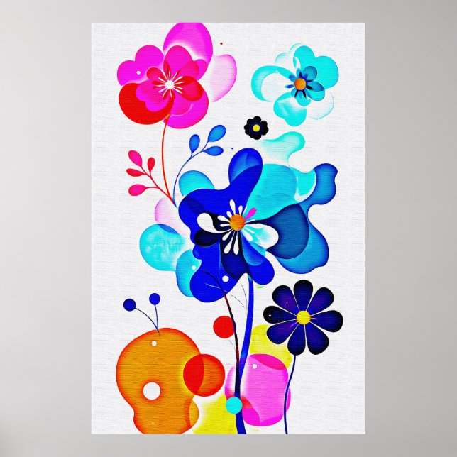 Vibrant Cyan Magenta Abstract Fluid Flowers Poster (Vorne)