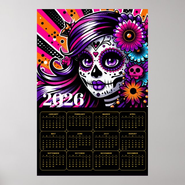 Vibrant Día de los Muertos Sugar Skull Art  Poster (Vorne)
