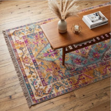 Vibrant Distressed Persian Rug Diamond Medallion