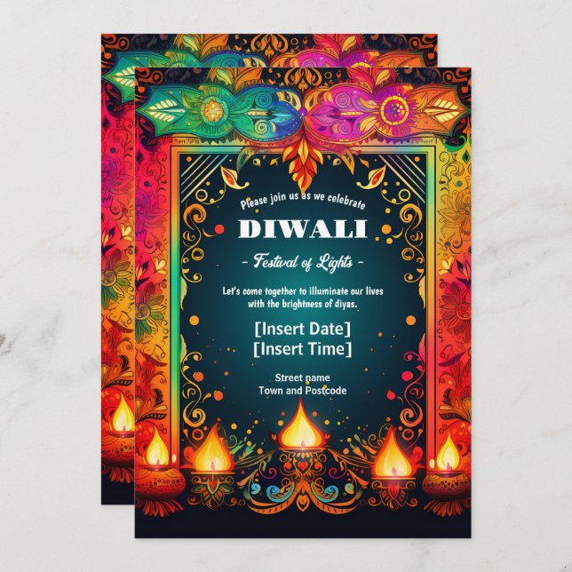 Vibrant Diwali Splendor Einladung (Vorne/Hinten)
