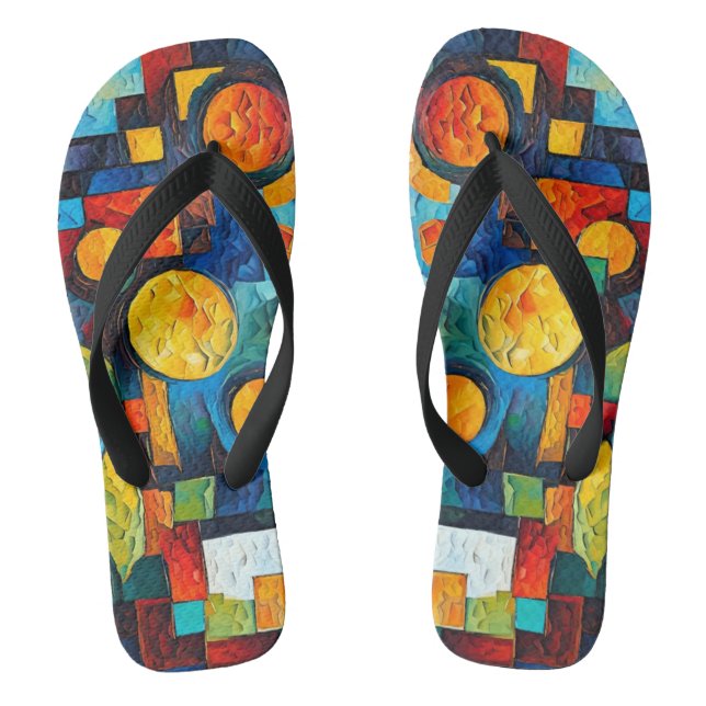 Vibrant Dreams Geometry – Bold Modern Abstract Art Flip Flops (Fußbett)