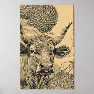 Vibrant Durian-Flavored Jerky Packaging Illustrati Poster