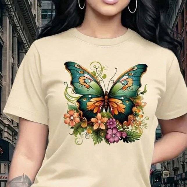 Vibrant Enchanted Butterfly & Floral Garden  T-Shirt (Von Creator hochgeladen)