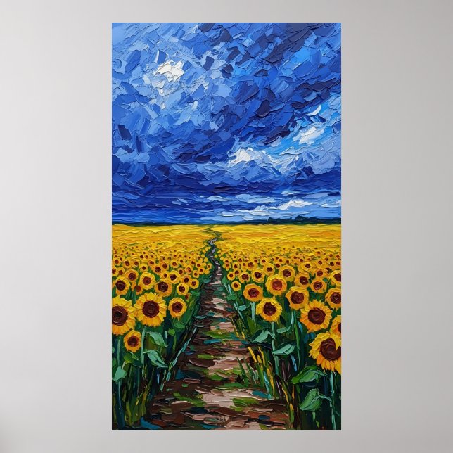 Vibrant Expressionist Sunflower Field Painting Poster (Vorne)