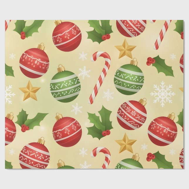 Vibrant Festive Christmas Ornaments and Candy Cane Geschenkpapier (Flach)