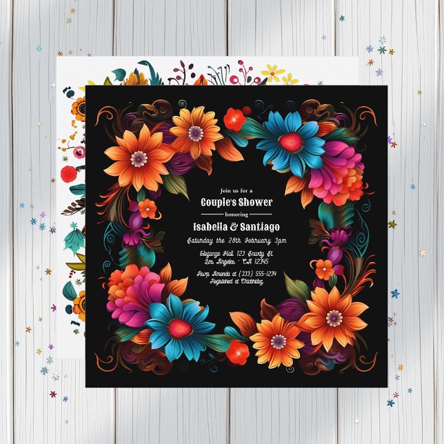 Vibrant Fiesta Floral Couple's Duschfest Einladung (Vibrant Fiesta Floral Couple's Shower Celebration Invitation)