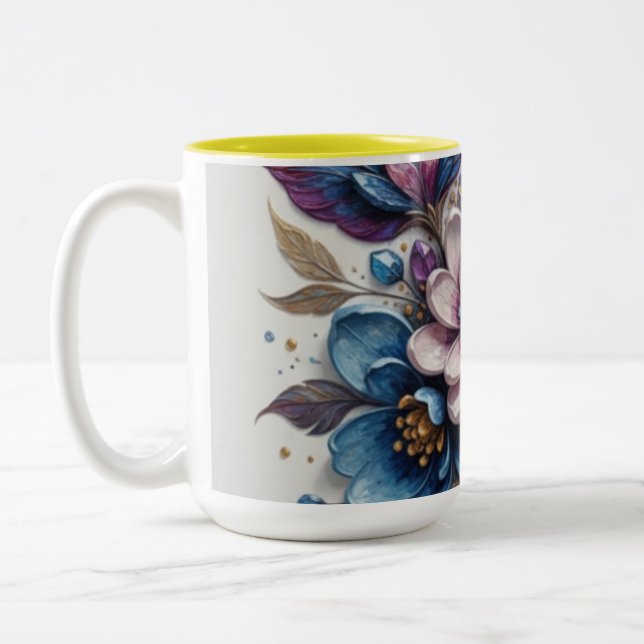Vibrant Floral Artwork Zweifarbige Tasse (Links)