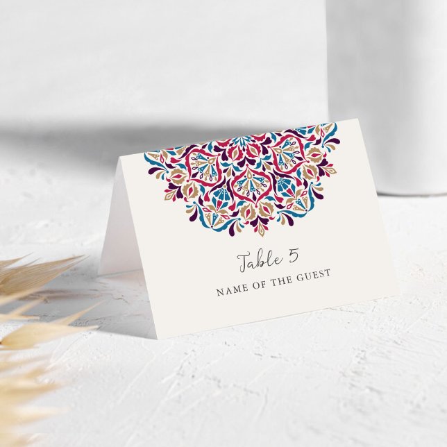 Vibrant Floral Delight Mandala Wedding Place Card  Tischnummer (Von Creator hochgeladen)