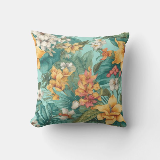 Vibrant Floral Flower Summer Yellow Green Kissen (Vorderseite)