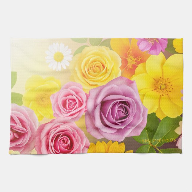 Vibrant Floral Gradient Art – Pink Yellow Purple Geschirrtuch (Horizontal)