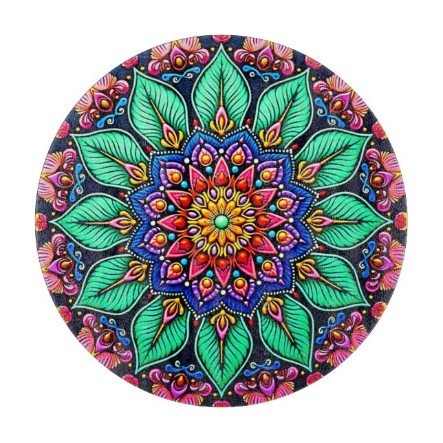 Vibrant Floral Mandala Art Schneidebrett (Vorderseite)