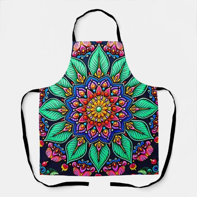 Vibrant Floral Mandala Art Schürze (Vorderseite)