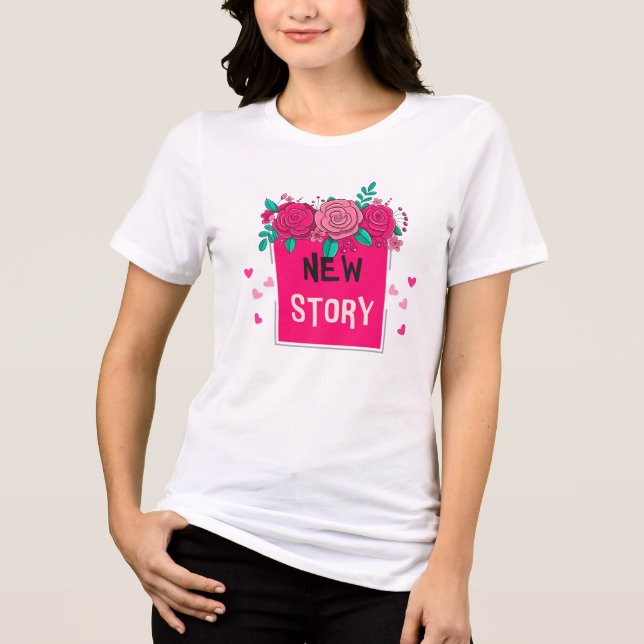 Vibrant Floral 'New Story' T-Shirt - Romantic Tri-Blend Shirt (Vorderseite)