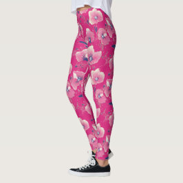 Vibrant Floral Pattern in Pink, White & Royal B Leggings