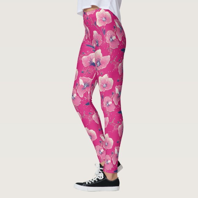 Vibrant Floral Pattern in Pink, White & Royal B    Leggings (Links)