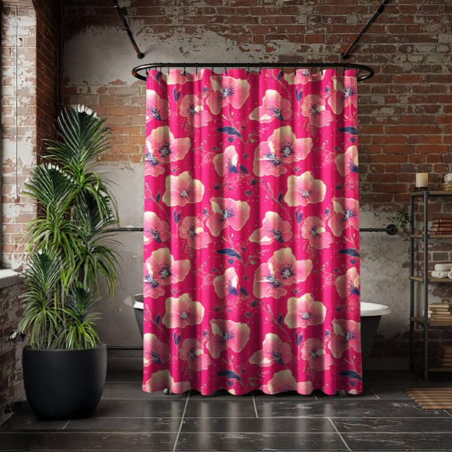 Vibrant Floral Pattern in Pink, White & Royal Blue Duschvorhang (Von Creator hochgeladen)