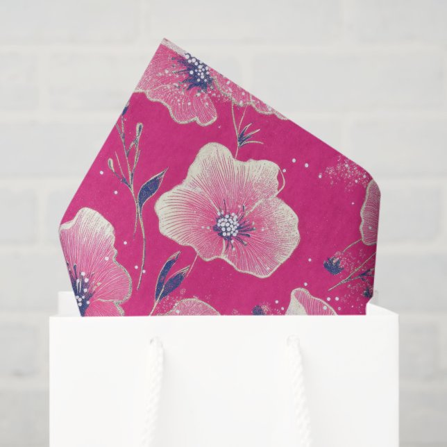 Vibrant Floral Pattern in Pink, White & Royal Blue Seidenpapier (Geschenktüte)