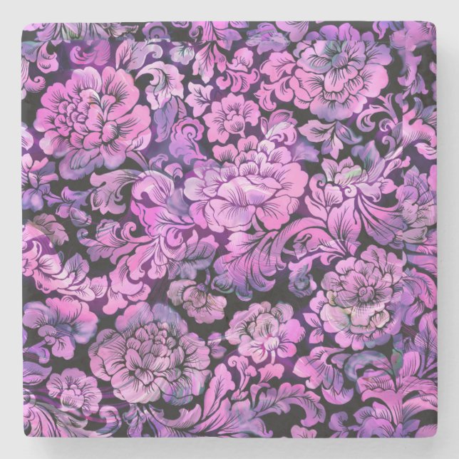 VIBRANT FLORAL PATTERN Stone Untersetzer (Vorderseite)