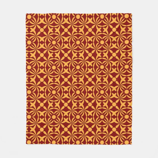 Vibrant Floral Pattern: Yellow Shapes on Red Back Fleecedecke (Vorderseite)