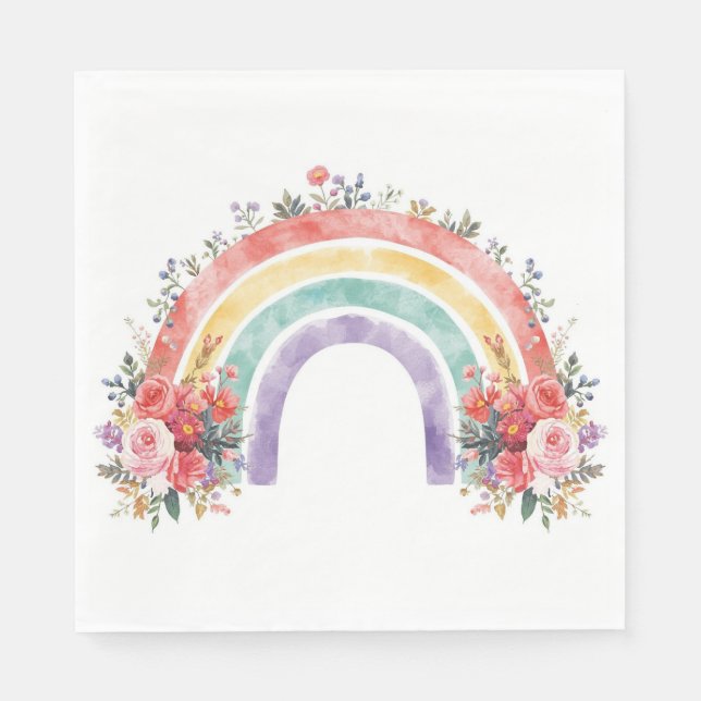 Vibrant Floral Rainbow Watercolor Birthday Party Serviette (Vorderseite)