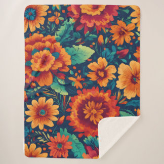 Vibrant Floral Sherpa Blanket - Large Sherpadecke