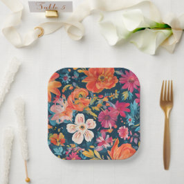 Vibrant florale Grafik Pappteller