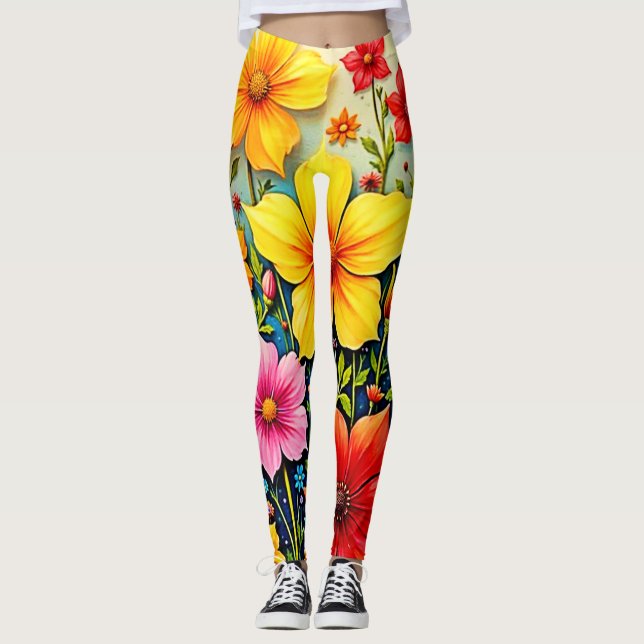 Vibrant Flowers: Garden of Joy Art Leggings (Vorderseite)