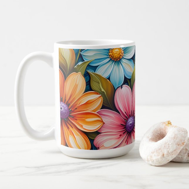 Vibrant Flowers Kaffeetasse (Mit Donut)