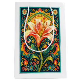 Vibrant Folk Art Lily Floral Mittlere Geschenktüte