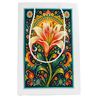 Vibrant Folk Art Lily Floral Mittlere Geschenktüte
