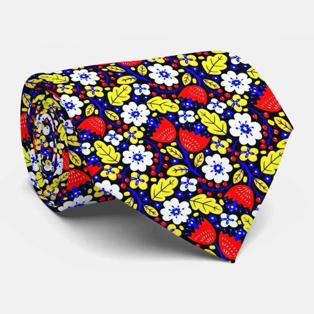 Vibrant Folk Floral Garden Neck Tie Krawatte (Gerollt)