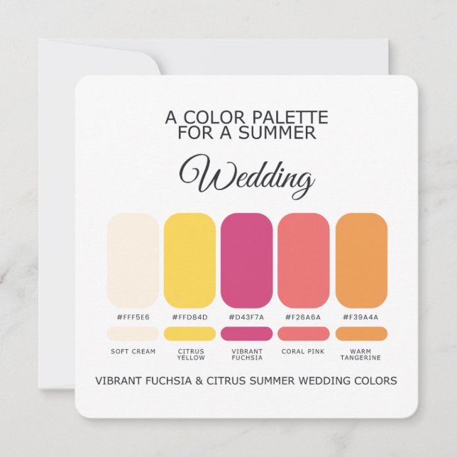Vibrant Fuchsia Citrus Summer Wedding Palette Card Einladung (Vorderseite)