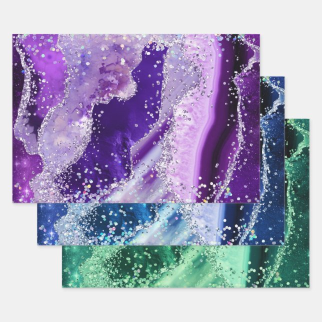 Vibrant Gemstone Marble Agate Patterns Geschenkpapier Set (Set)