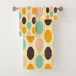 Vibrant geometric pattern with rows of octagonal s badhandtuch set
