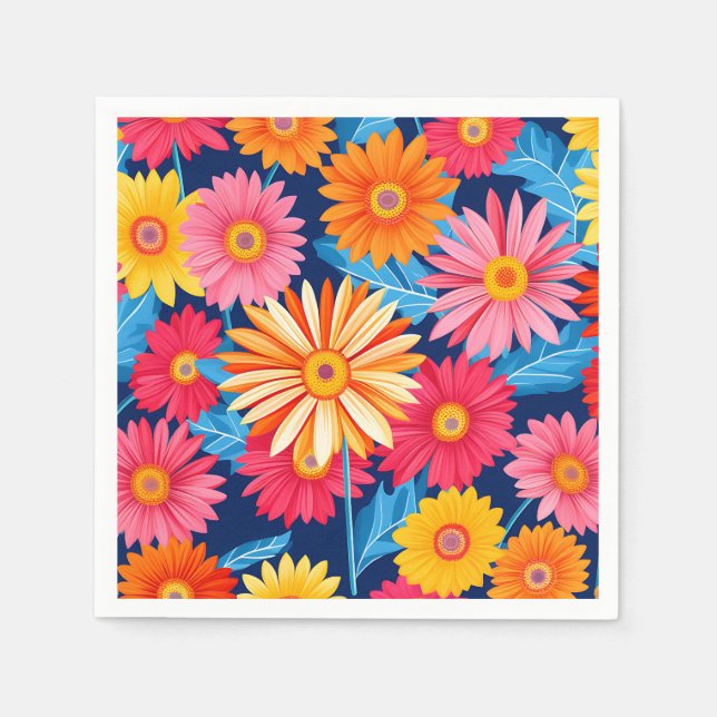Vibrant Gerbera Daisies Blume Pflanze Serviette (Vorderseite)
