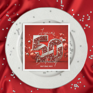 Vibrant Glittery Ruby Red und Silver 50. Geburtsta Serviette