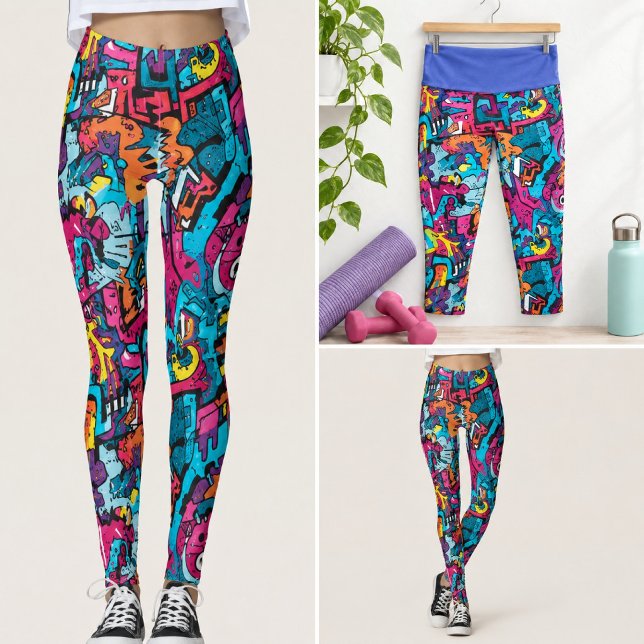 Vibrant Graphic Graffiti Inspiriert Capri Leggings (Von Creator hochgeladen)