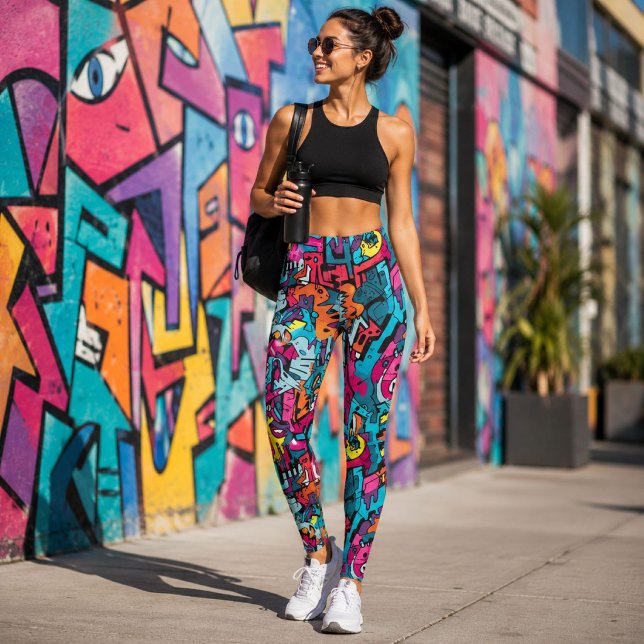 Vibrant Graphic Graffiti Inspiriert Leggings (Von Creator hochgeladen)