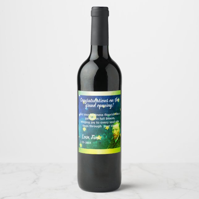 Vibrant Green & Blue Editable VAN GOCH Weinetikett (Vorderseite)