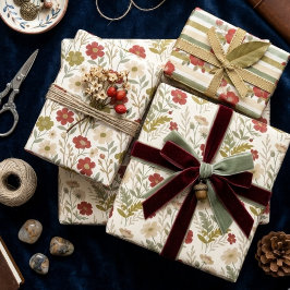 Vibrant Green & Red Wildflowers Watercolor TMF26 Geschenkpapier Set