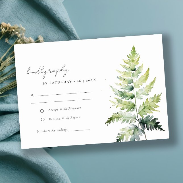 VIBRANT GREEN WATERCOLOR FERN FOLIAGE RSVP CARD (Von Creator hochgeladen)