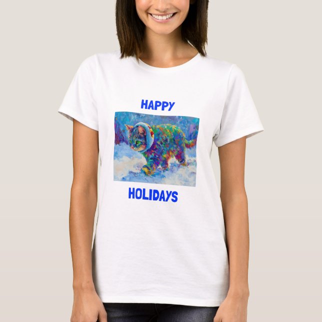 Vibrant Happy Holidays Cat Celebration Tee (Vorderseite)