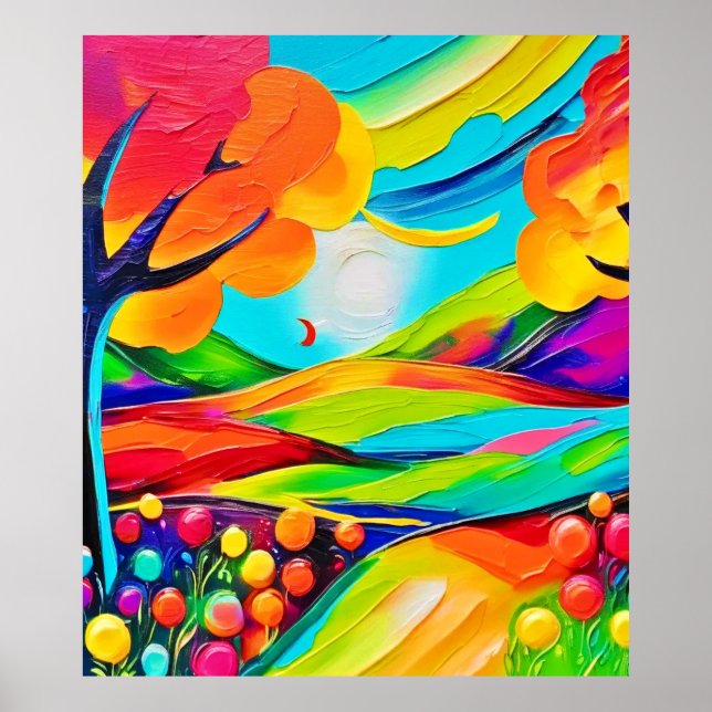 Vibrant Hillside Harmony Painting Poster (Vorne)