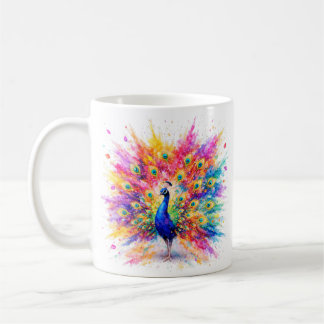 Vibrant Holi Peacock Watercolor Art Coffee Mug Kaffeetasse